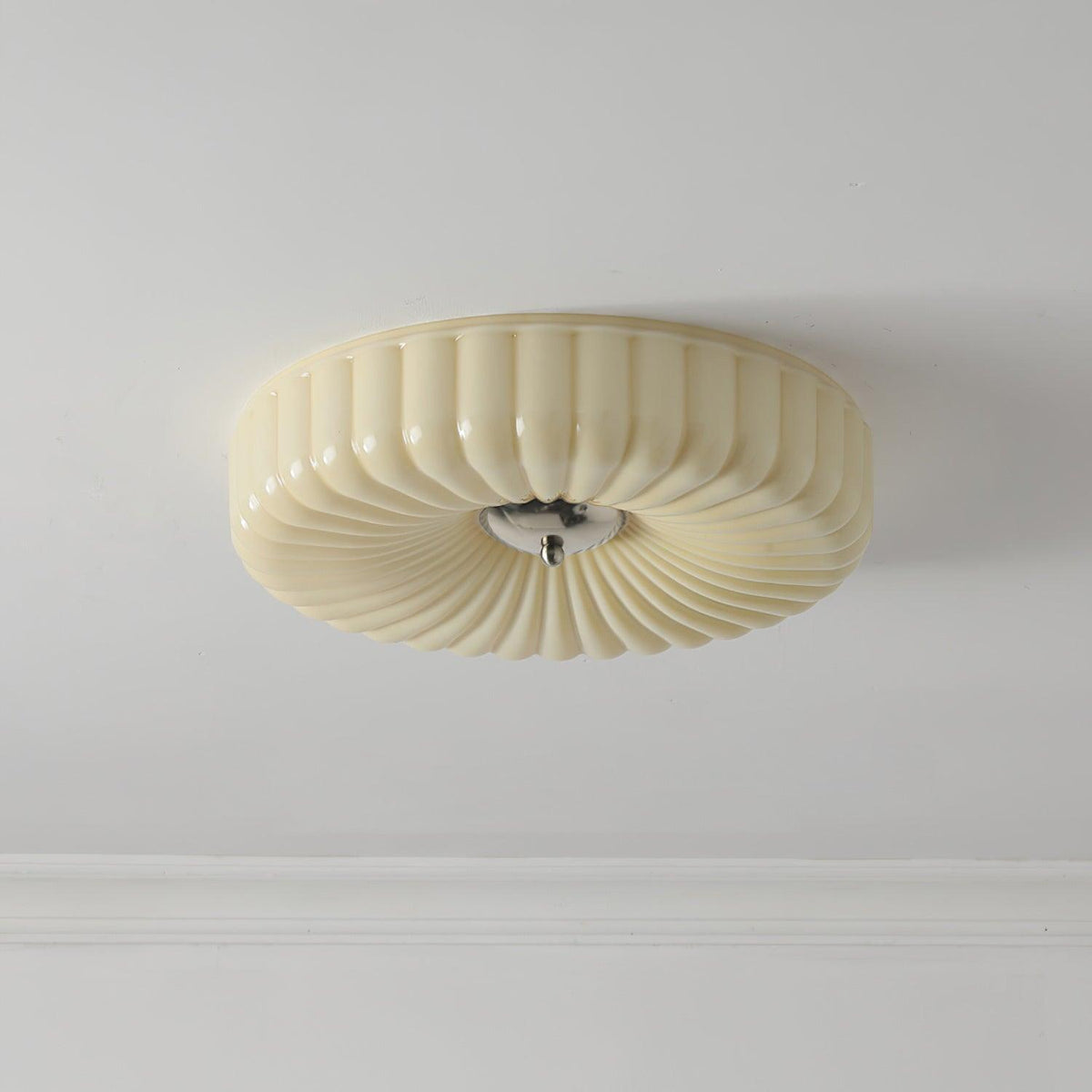 Mivone crème plafondlamp van glas met ribbelglas