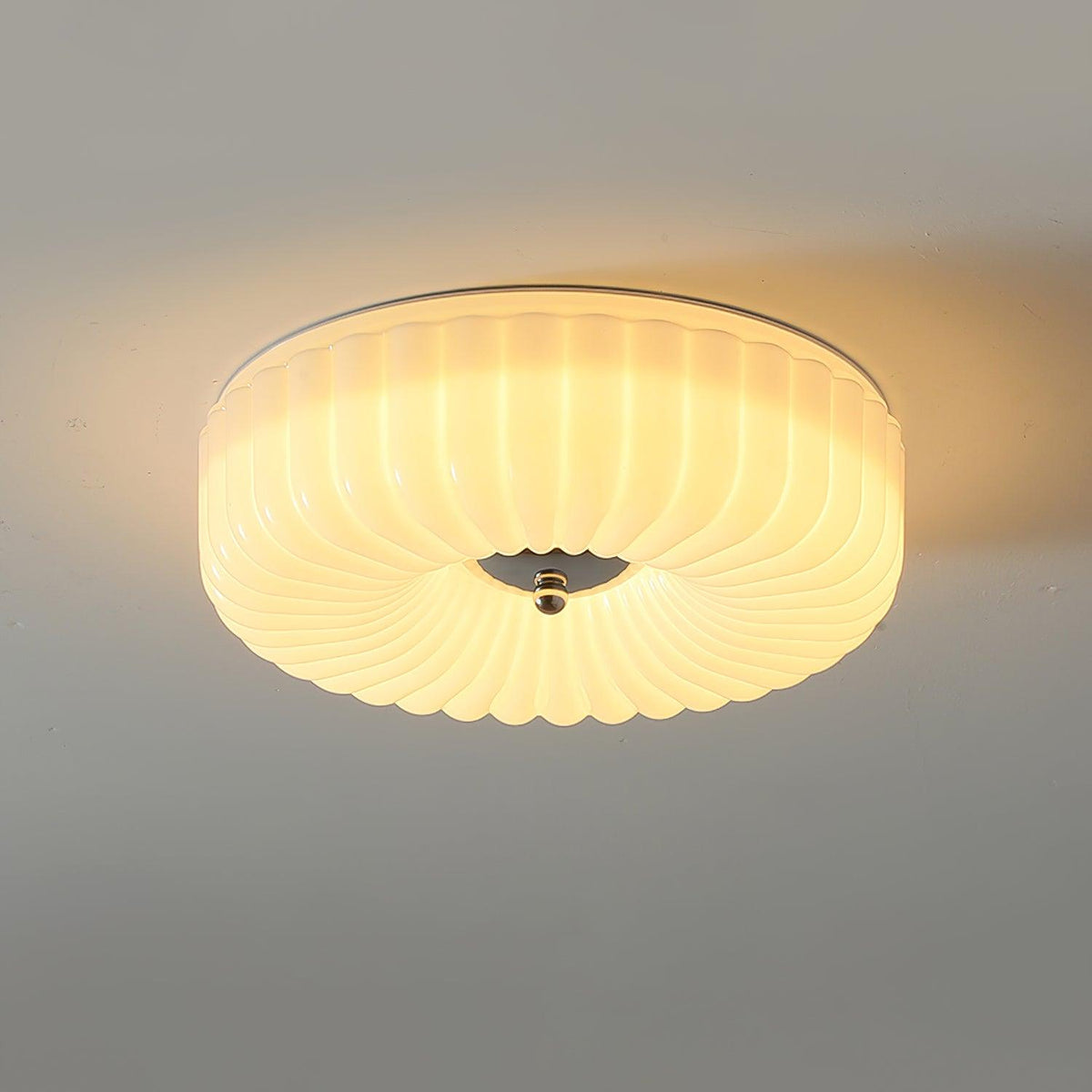 Mivone crème plafondlamp van glas met ribbelglas