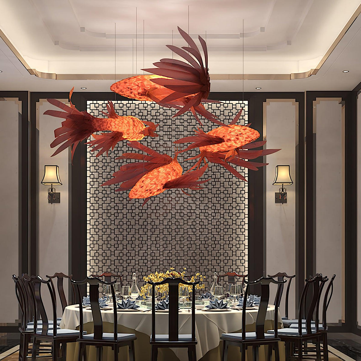 Aureline Crimson Swirl Koi kroonluchter