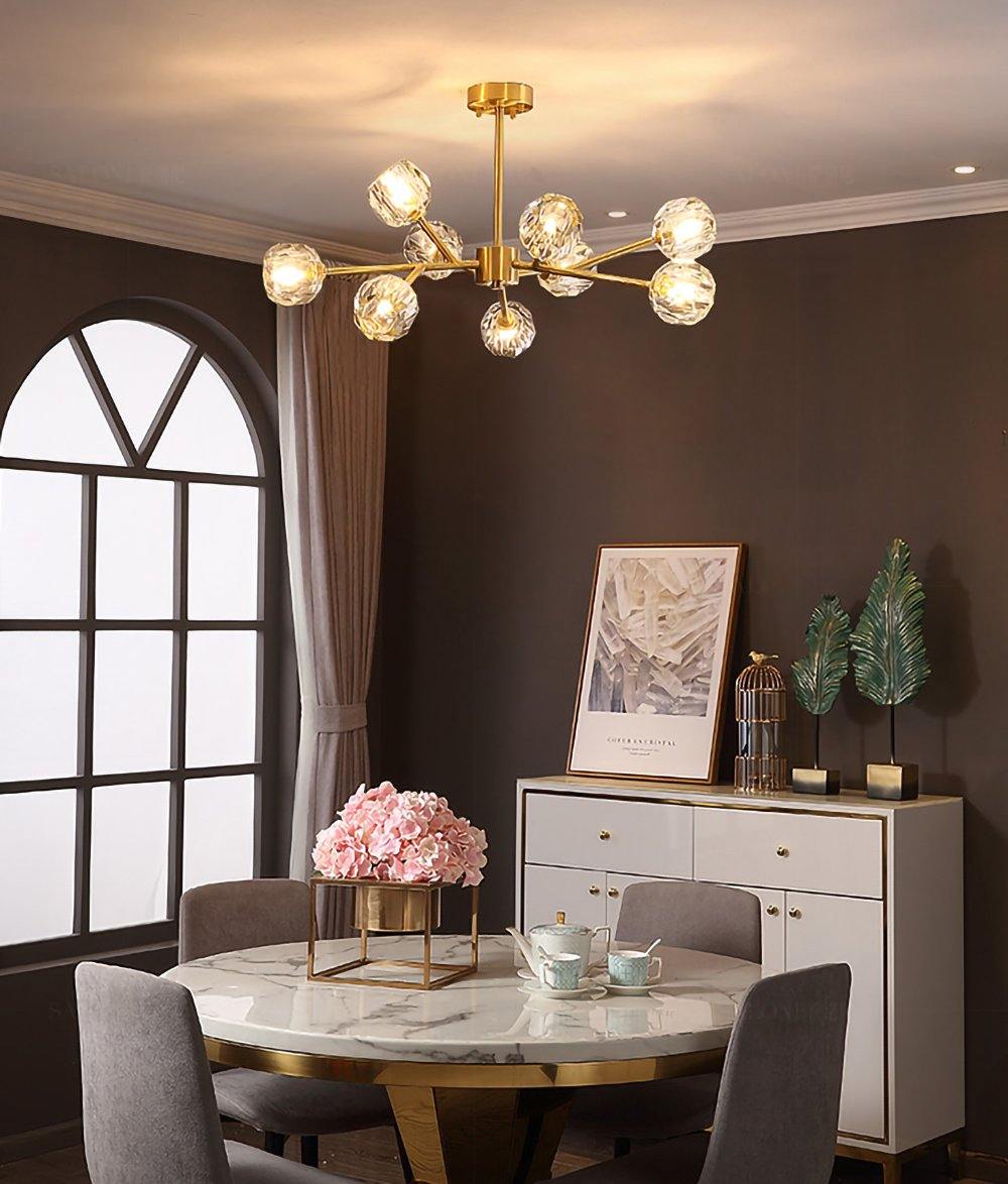 Thalyn hanglamp met kristallen bollen in messing