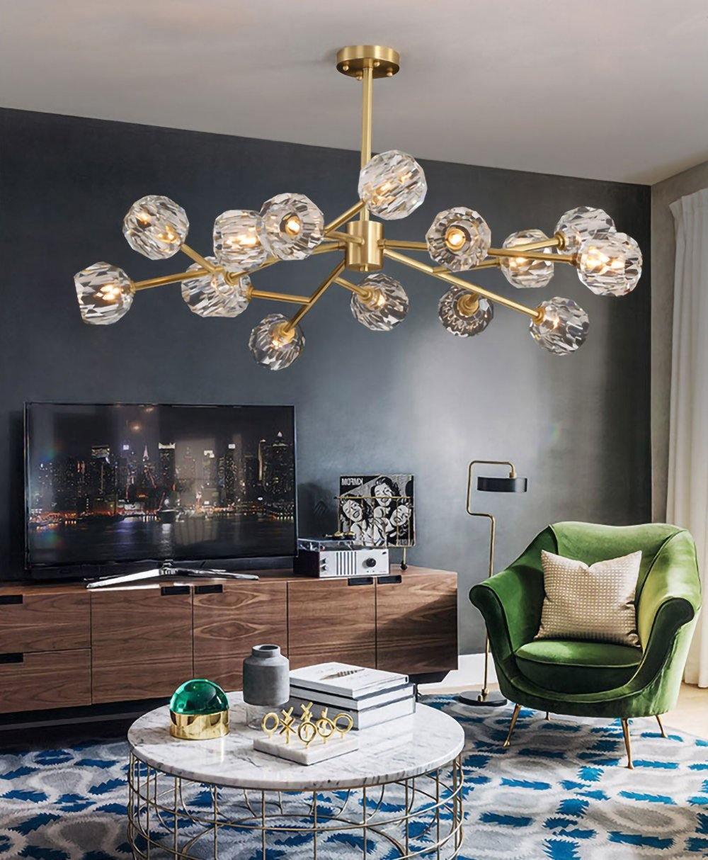 Thalyn hanglamp met kristallen bollen in messing