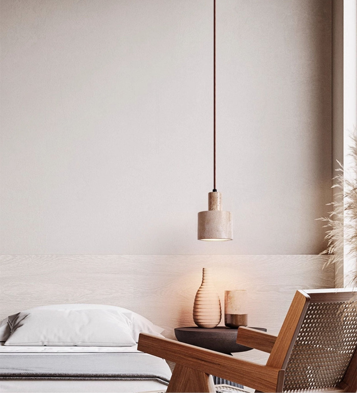 Cairn cilindrische hanglamp van geel travertin