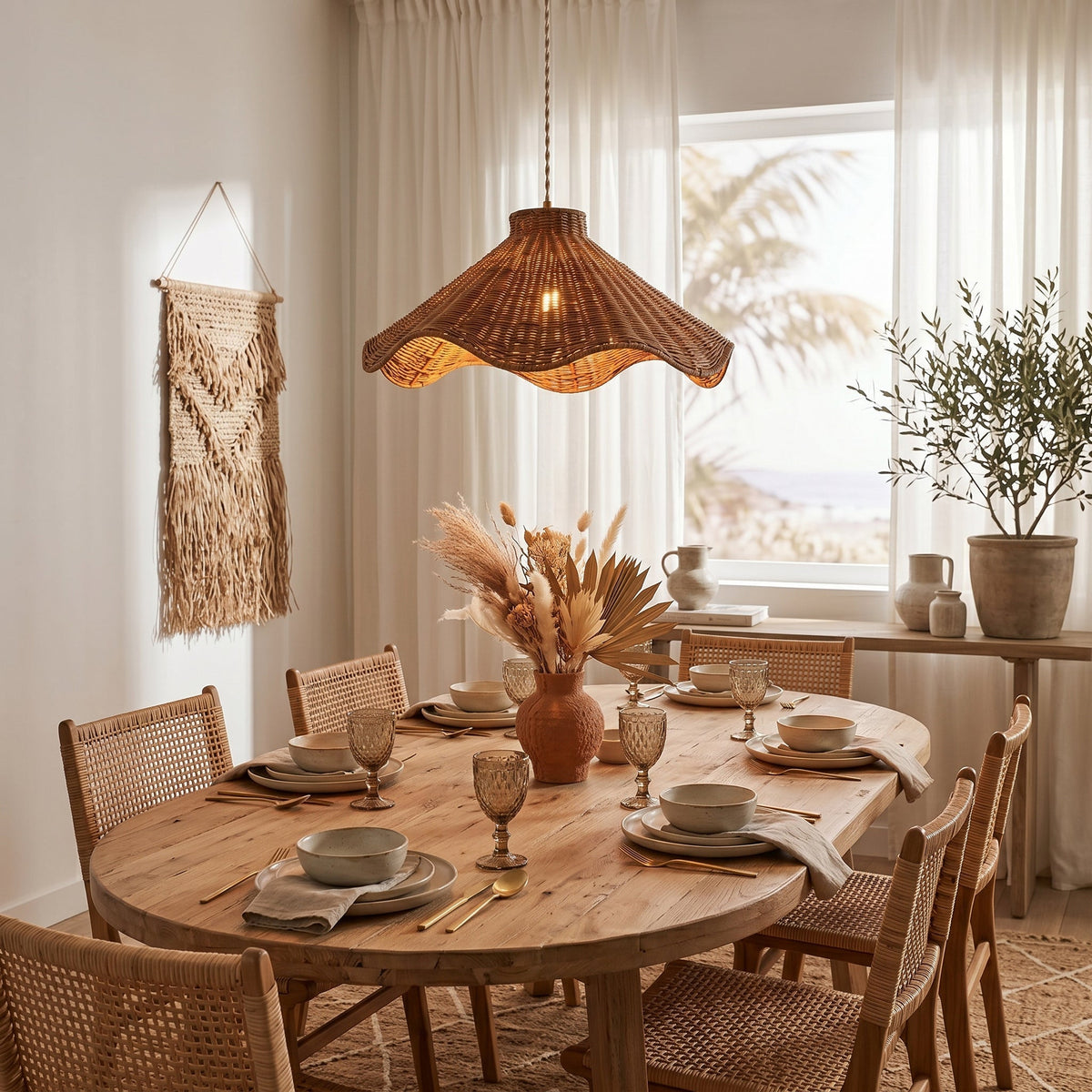 Wavelle sculpturale hanglamp van gespleten rotan