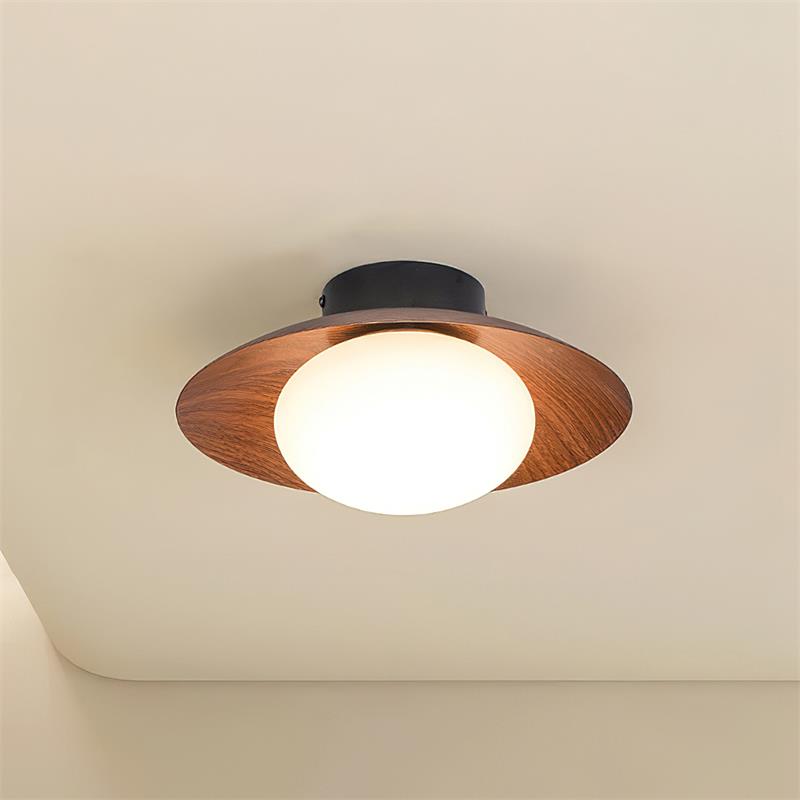 Verdora Groene vlakke plafondlamp met houten accent