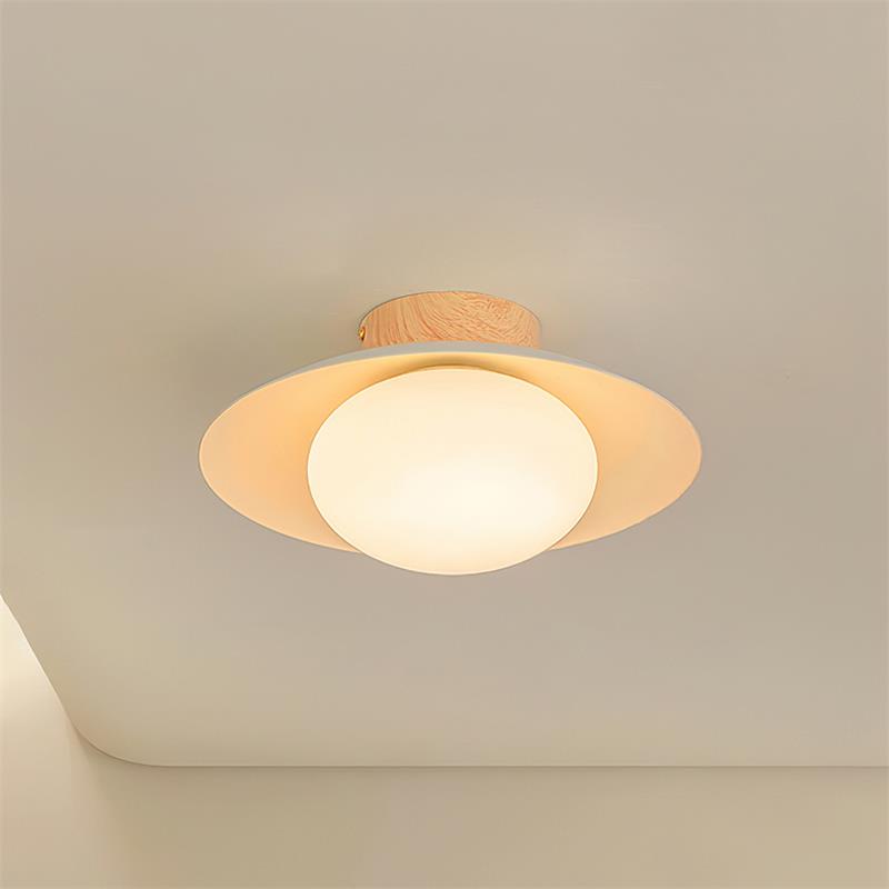 Verdora Groene vlakke plafondlamp met houten accent