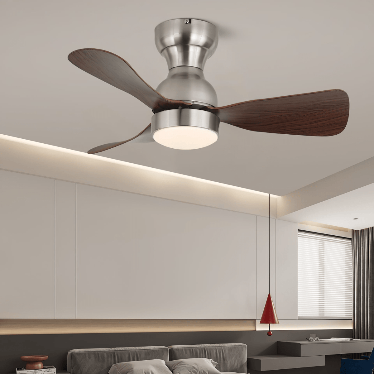 Aurdorus Moderne plafondventilator met verlichting van walnoothout