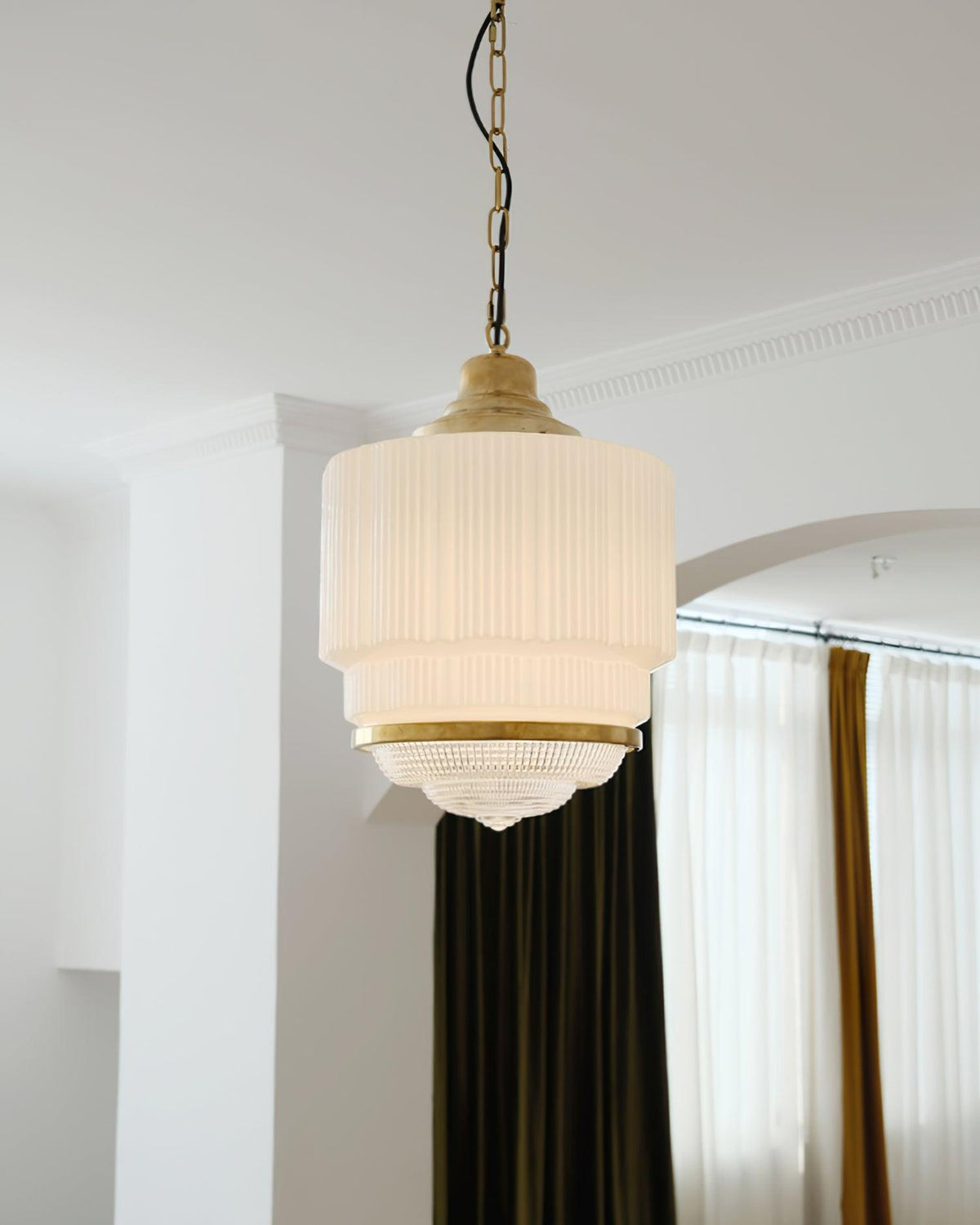 Celiina Hanglamp Messing Glas Geribbeld