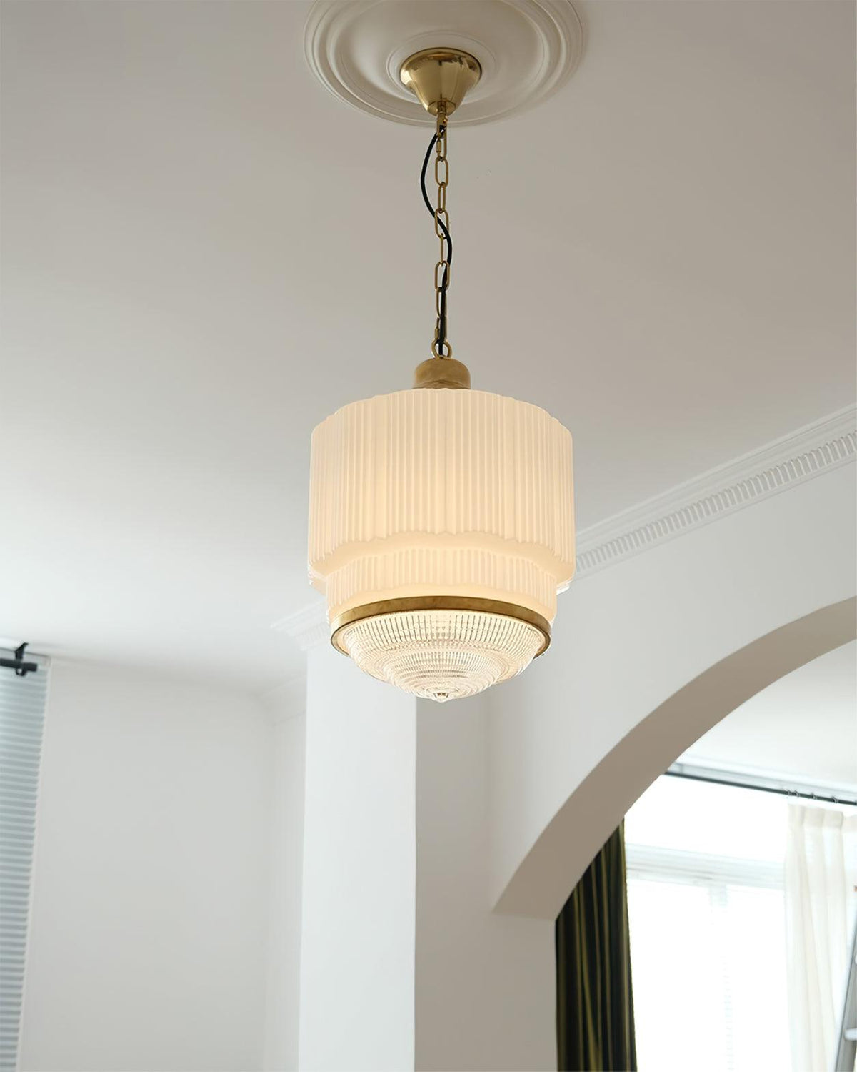 Celiina Hanglamp Messing Glas Geribbeld