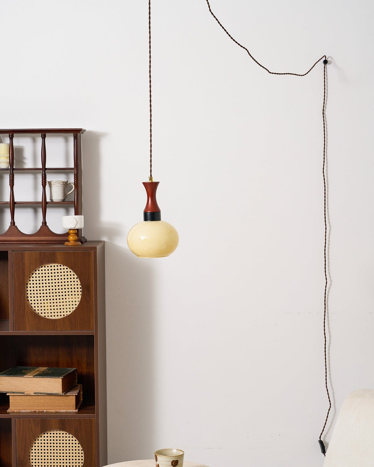 Chara hanglamp met stekker in bruin