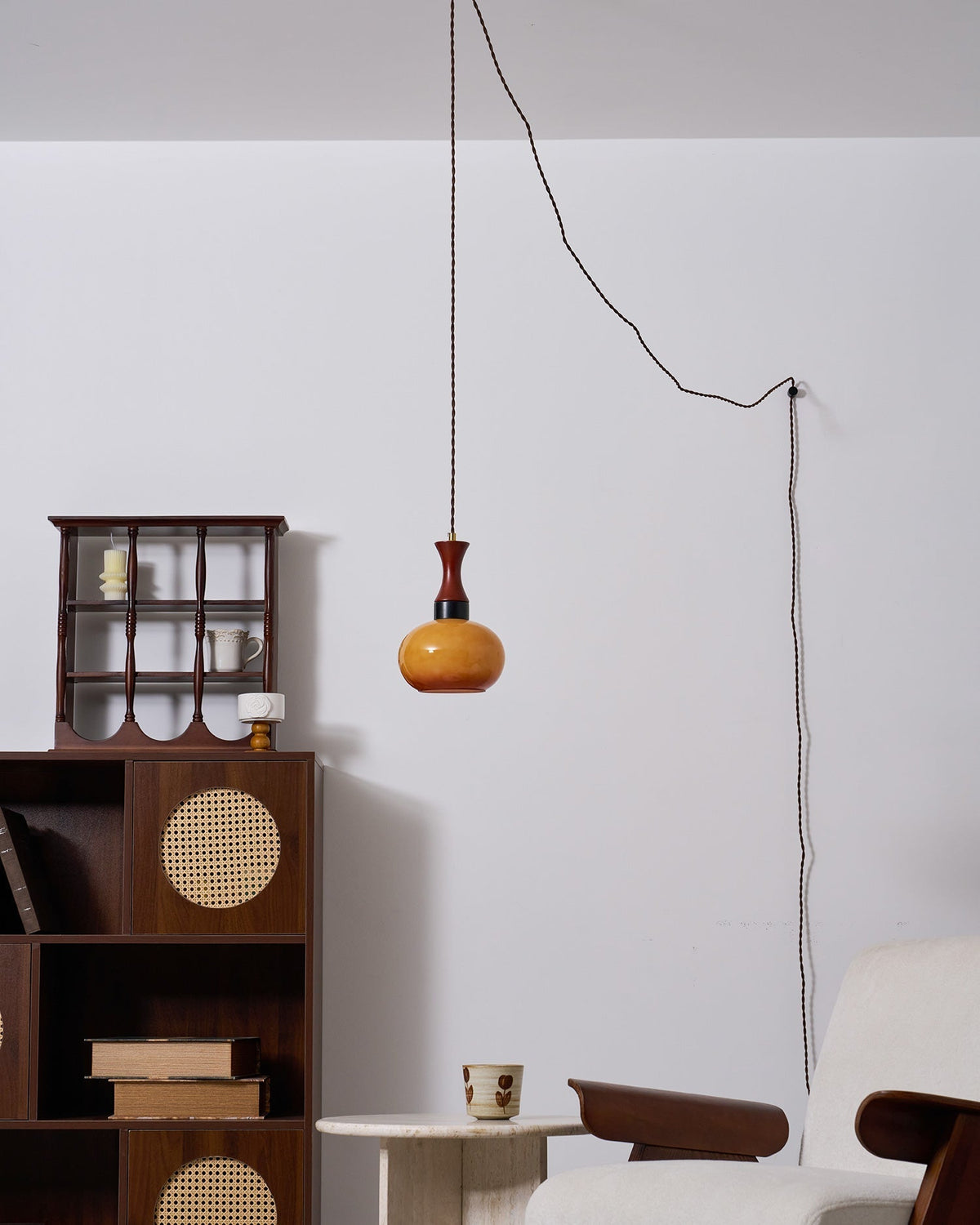 Chara hanglamp met stekker in bruin
