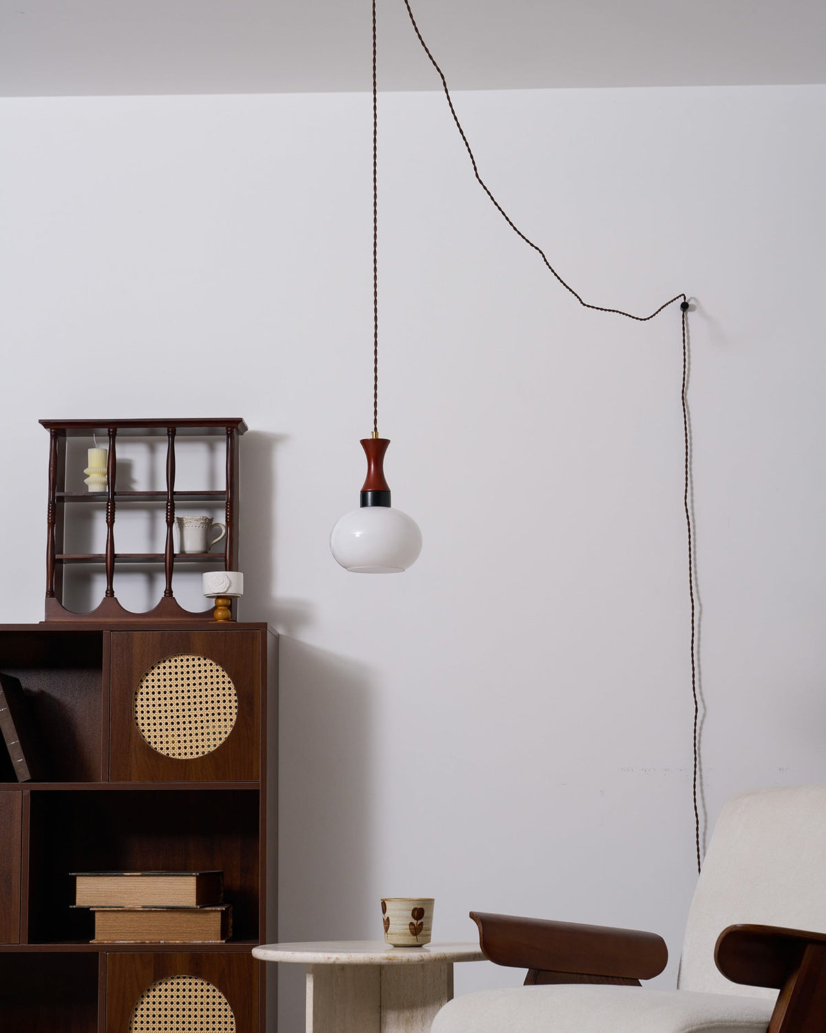 Chara hanglamp met stekker in bruin