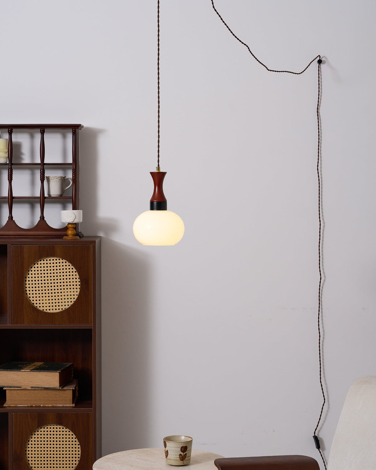 Chara hanglamp met stekker in bruin