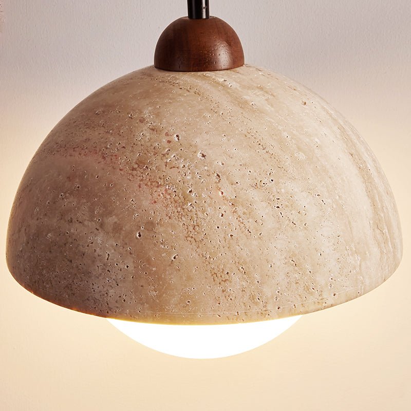 Nolven hanglamp van geel travertin en walnoot