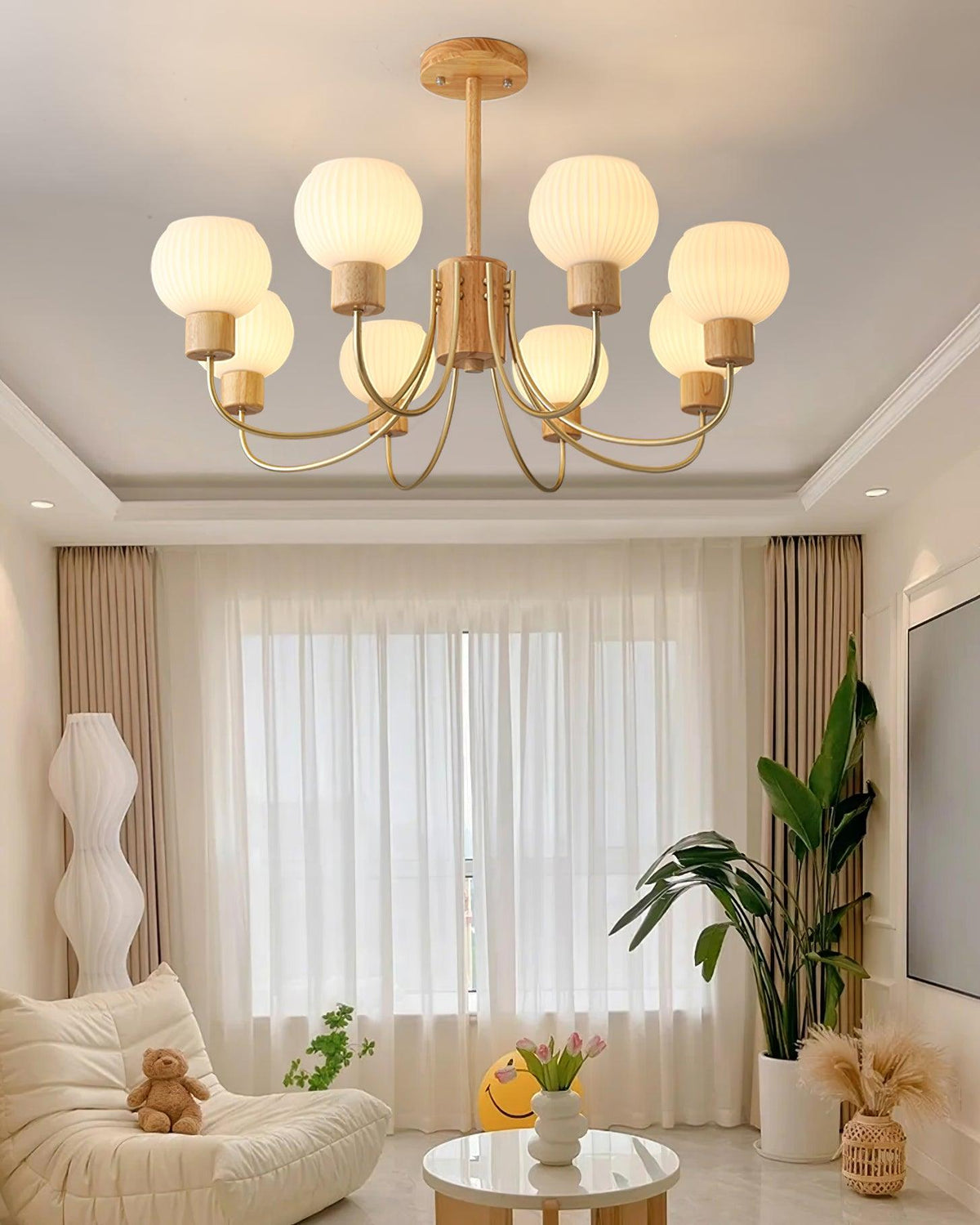 Sylorine Kroonluchter Houten 6 Lichtpunten Elegante glas