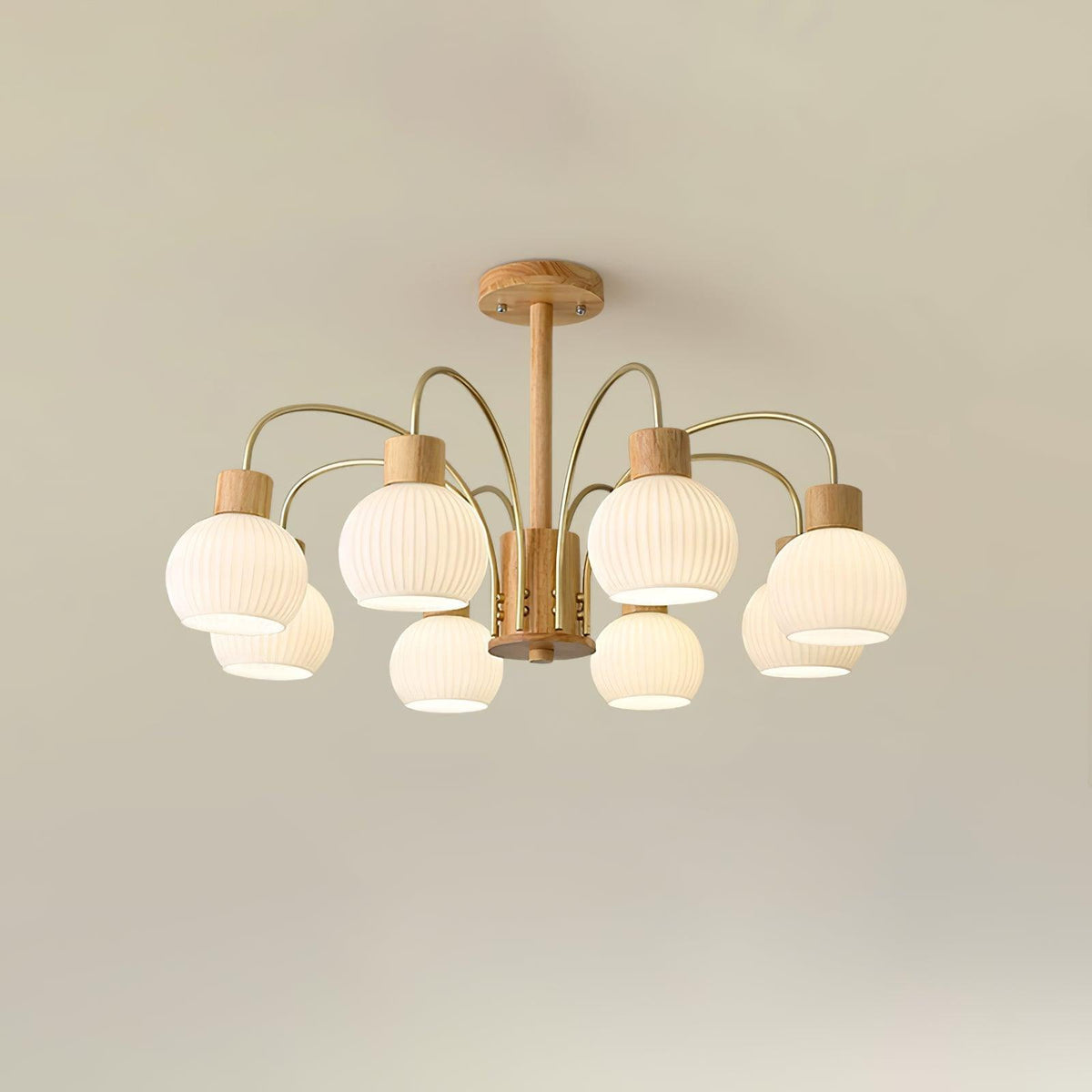 Sylorine Kroonluchter Houten 6 Lichtpunten Elegante glas