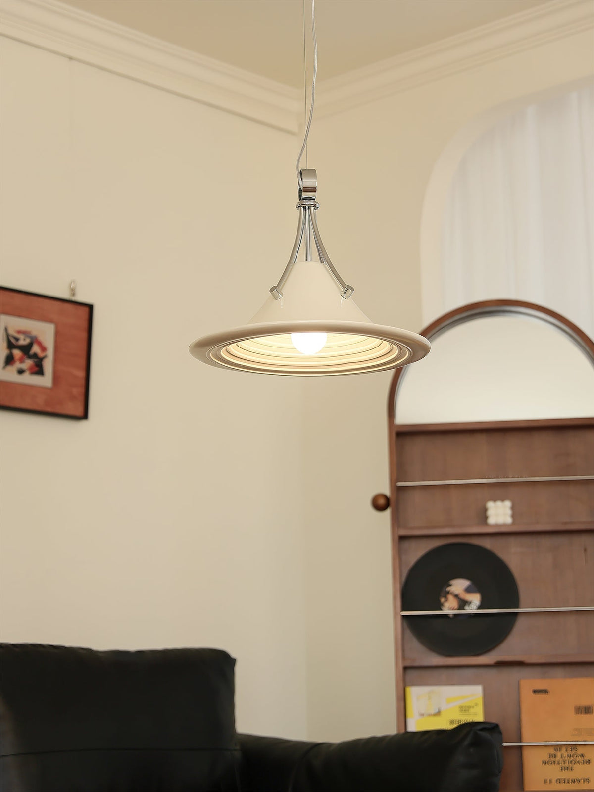 Viraorenne hanglamp van walnootkleur met chrome-afwerking