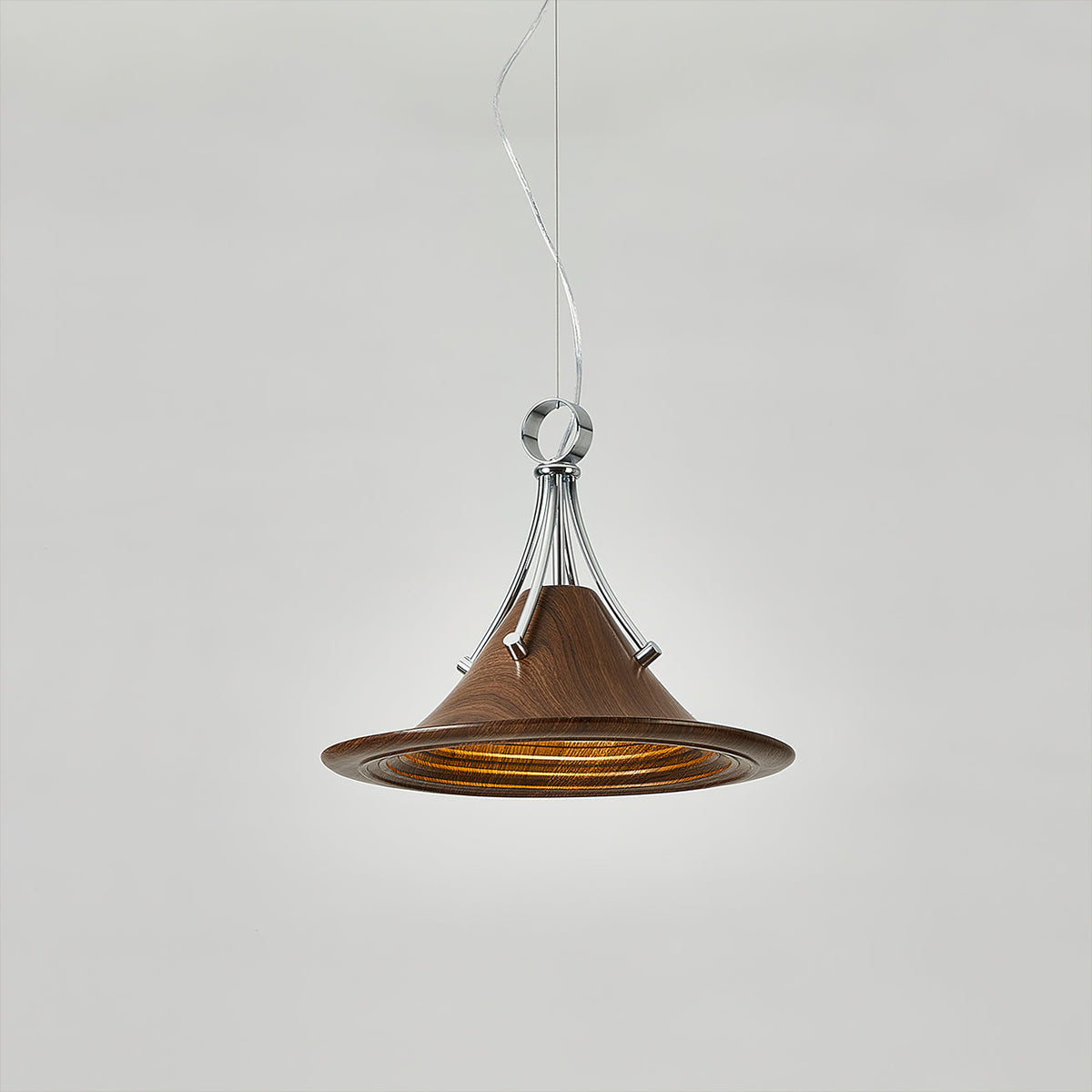 Viraorenne hanglamp van walnootkleur met chrome-afwerking
