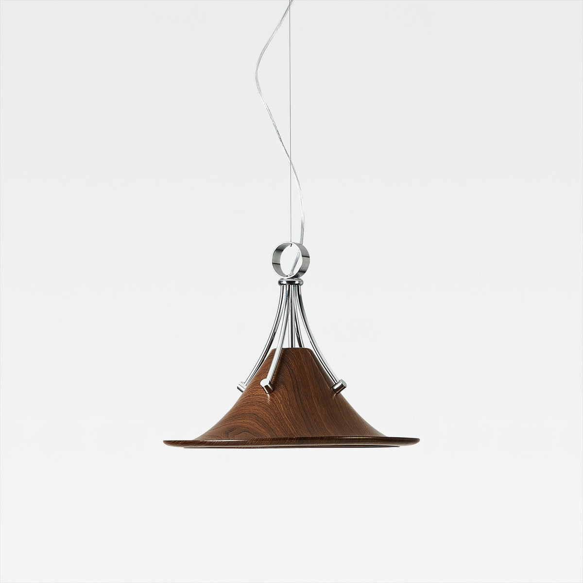 Viraorenne hanglamp van walnootkleur met chrome-afwerking