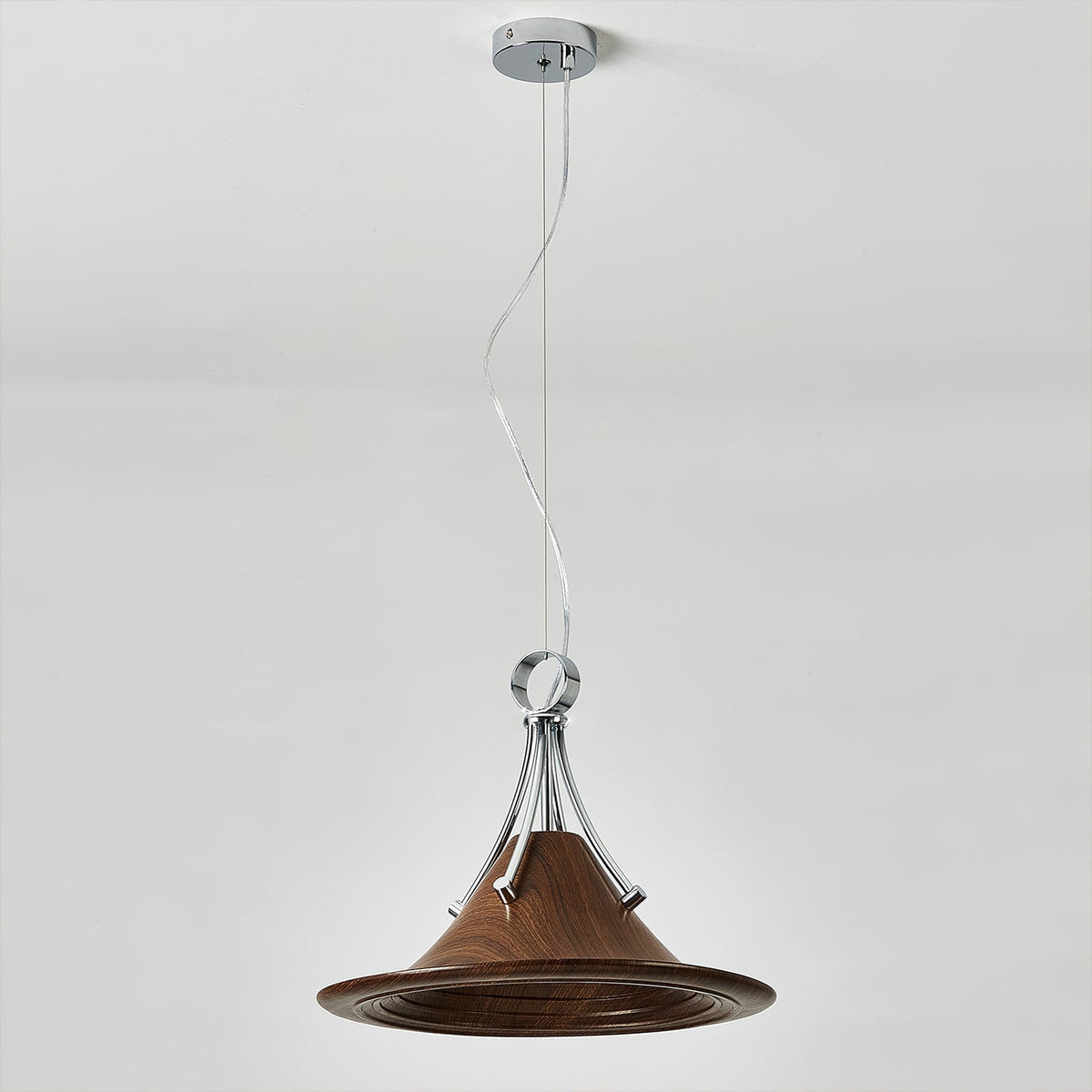 Viraorenne hanglamp van walnootkleur met chrome-afwerking