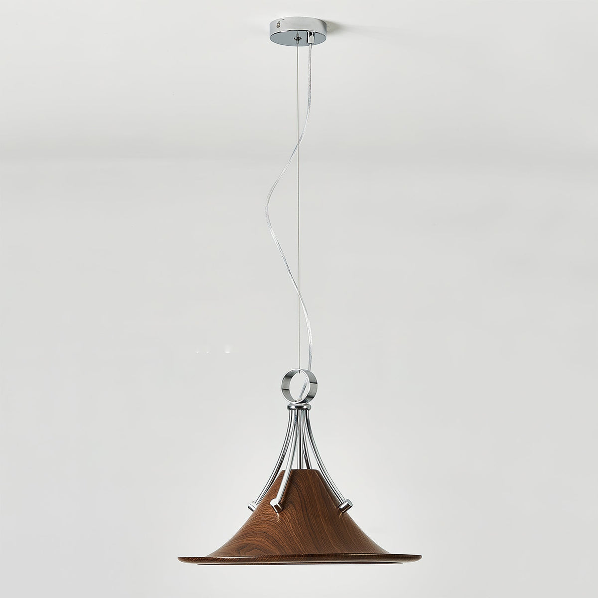 Viraorenne hanglamp van walnootkleur met chrome-afwerking