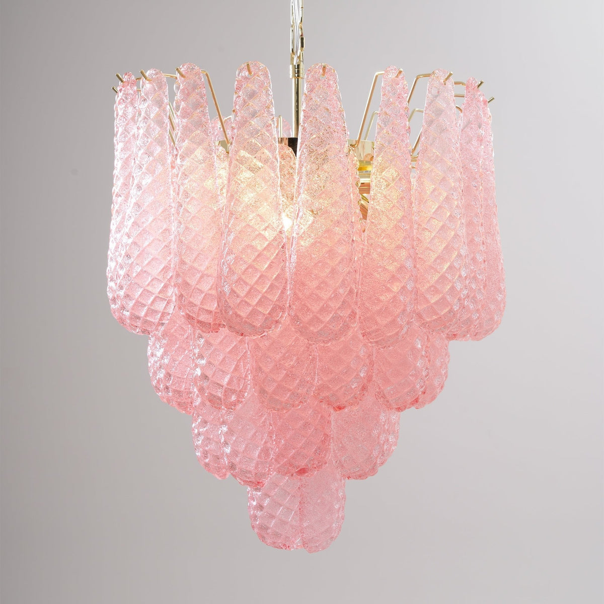 Veliena Kroonluchter Roze Murano-glasdruppels Diamantpatroon Waterval