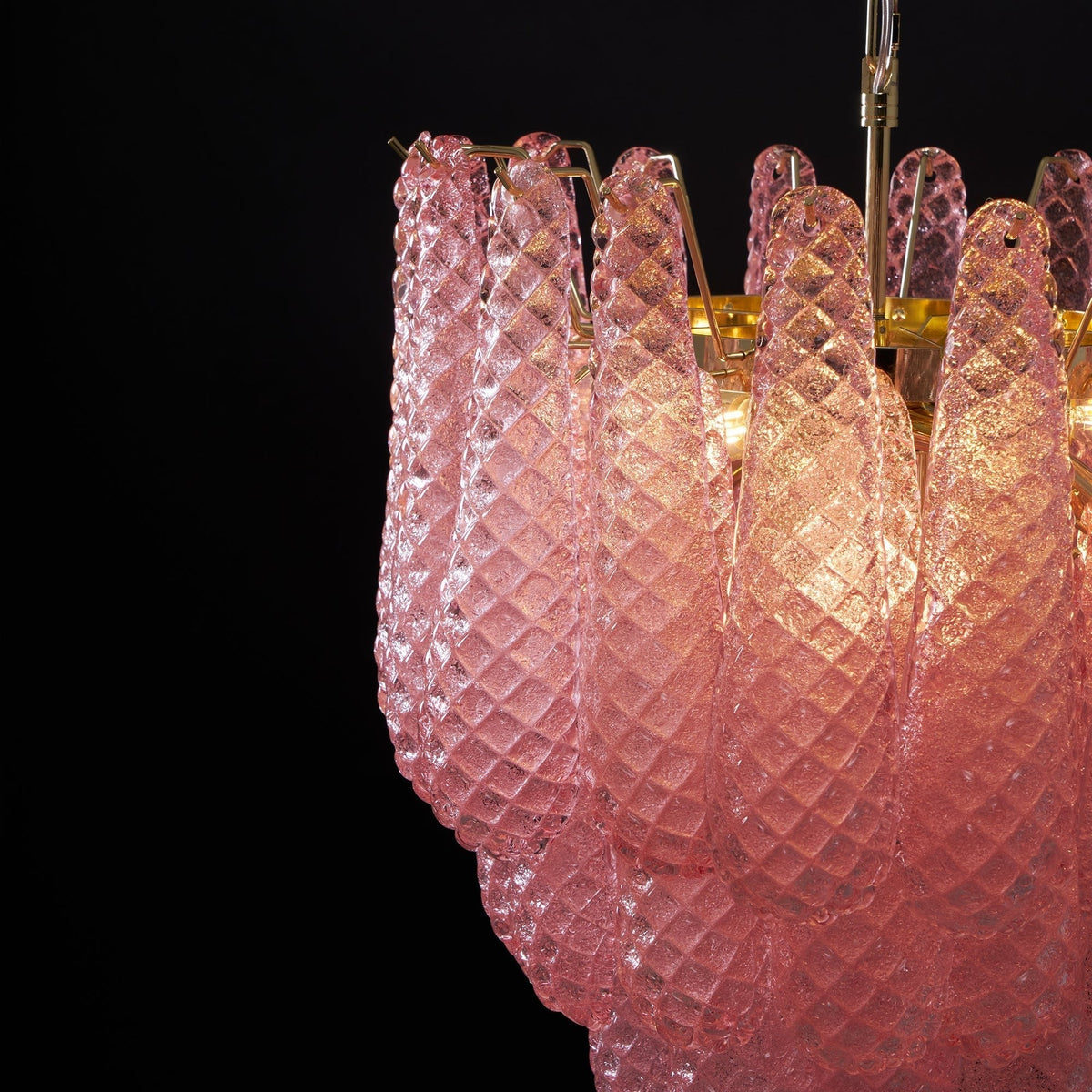 Veliena Kroonluchter Roze Murano-glasdruppels Diamantpatroon Waterval