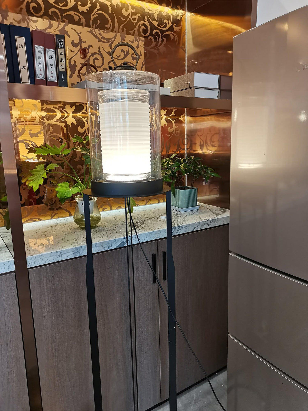 Lioraielle vloerlamp met dubbele cilindrische glazen kap