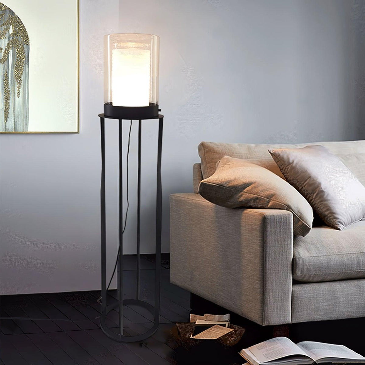Lioraielle vloerlamp met dubbele cilindrische glazen kap