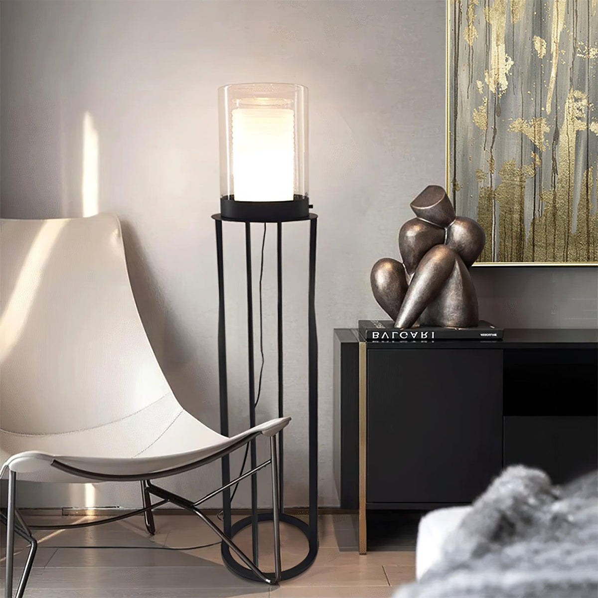 Lioraielle vloerlamp met dubbele cilindrische glazen kap