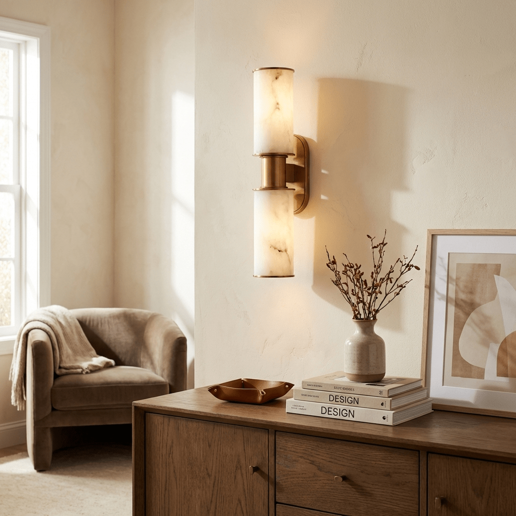 Velmora albasten wandlamp met Goudkleurige Afwerking en Kap