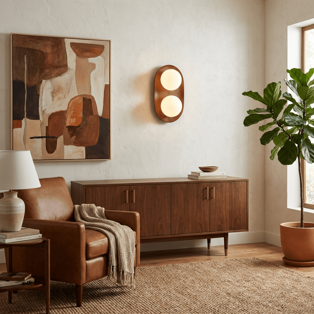Twin Orb wandlamp met eiken achterplaat