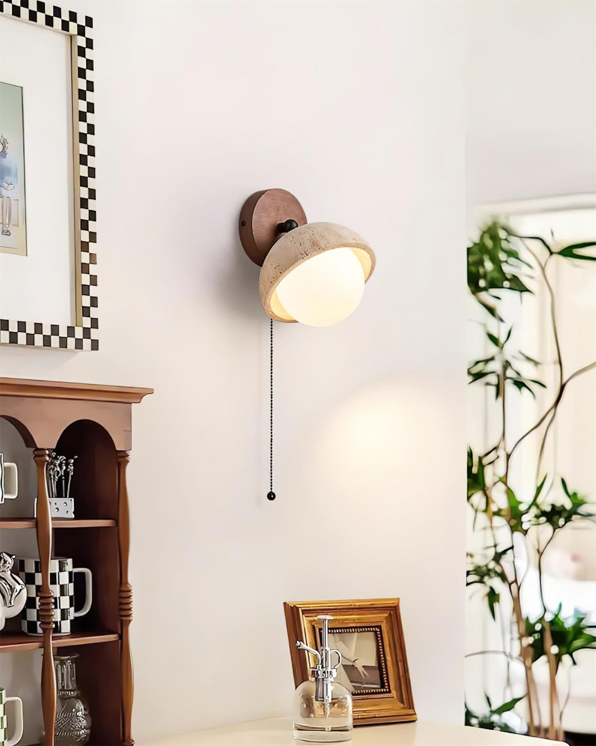 Eala wandlamp met travertin en walnoothout minimalistisch modern
