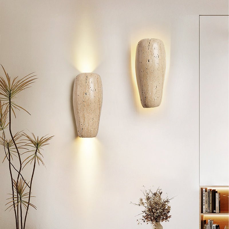 Haldenra wandlamp met aardse stenen afwerking