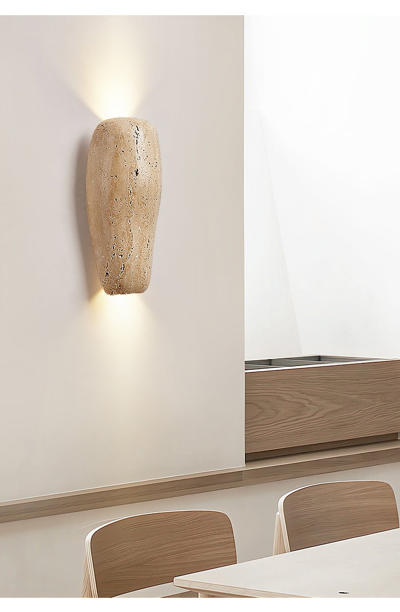 Haldenra wandlamp met aardse stenen afwerking