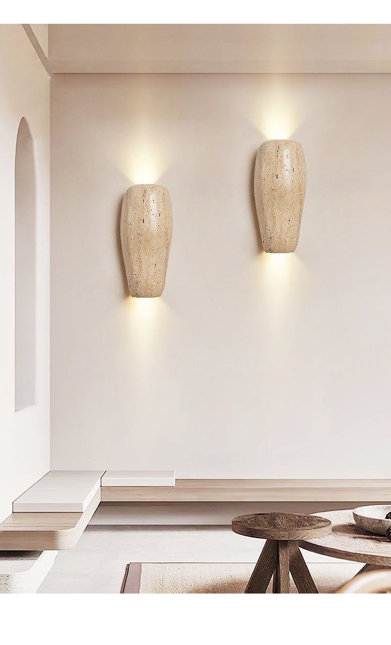 Haldenra wandlamp met aardse stenen afwerking
