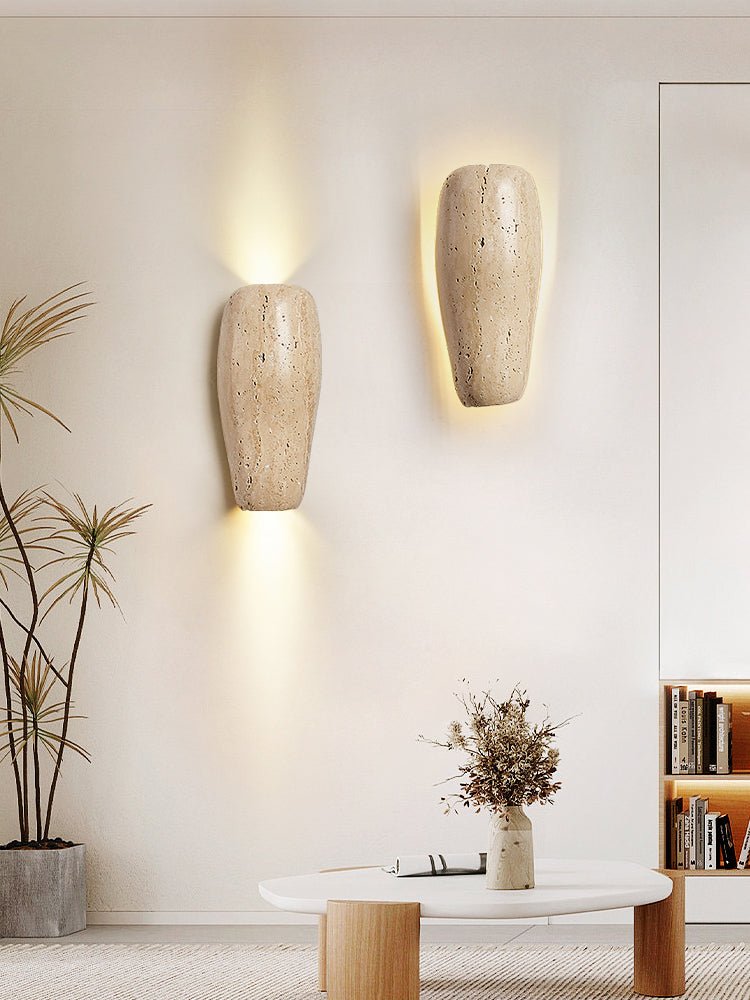 Haldenra wandlamp met aardse stenen afwerking
