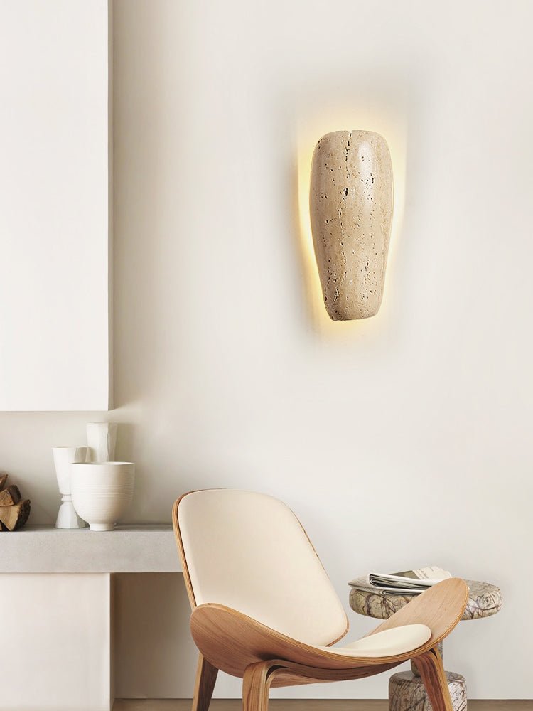 Haldenra wandlamp met aardse stenen afwerking