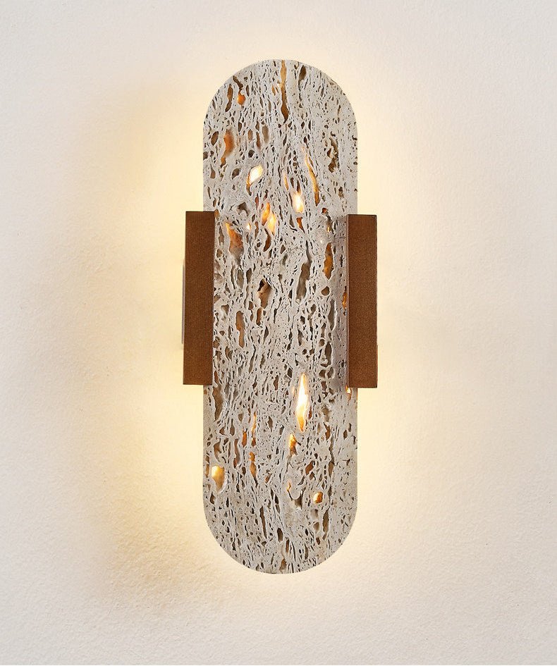 Seroaria wandlamp in Geel travertin met Walnootkleur