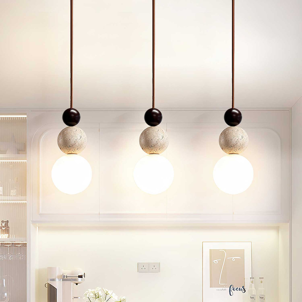 Bit Sfeer-cluster hanglamp van geel travertin