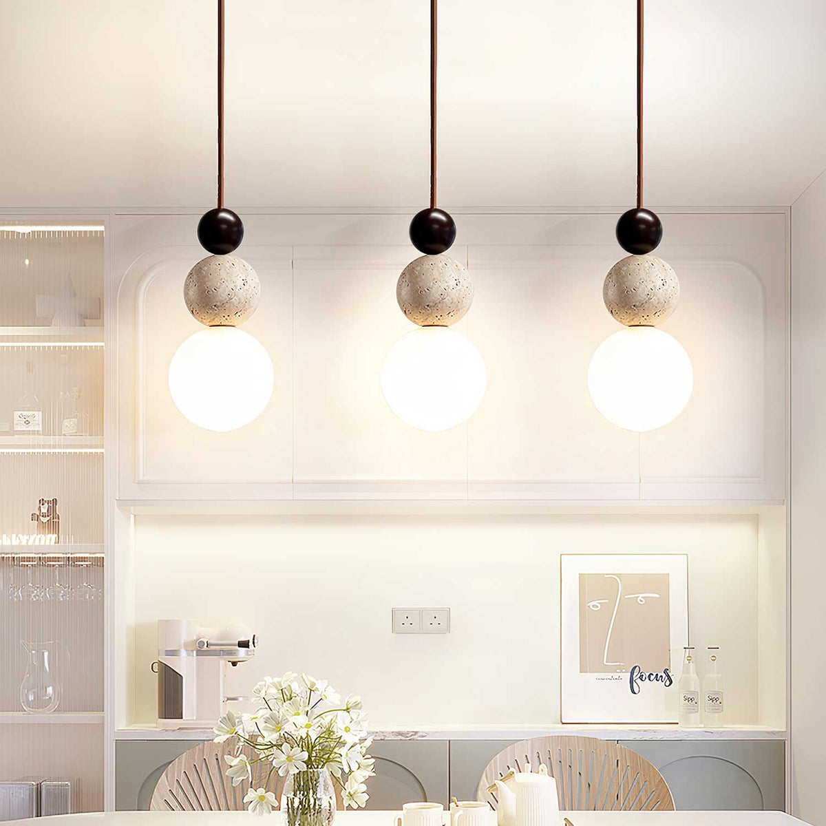 Bit Sfeer-cluster hanglamp van geel travertin
