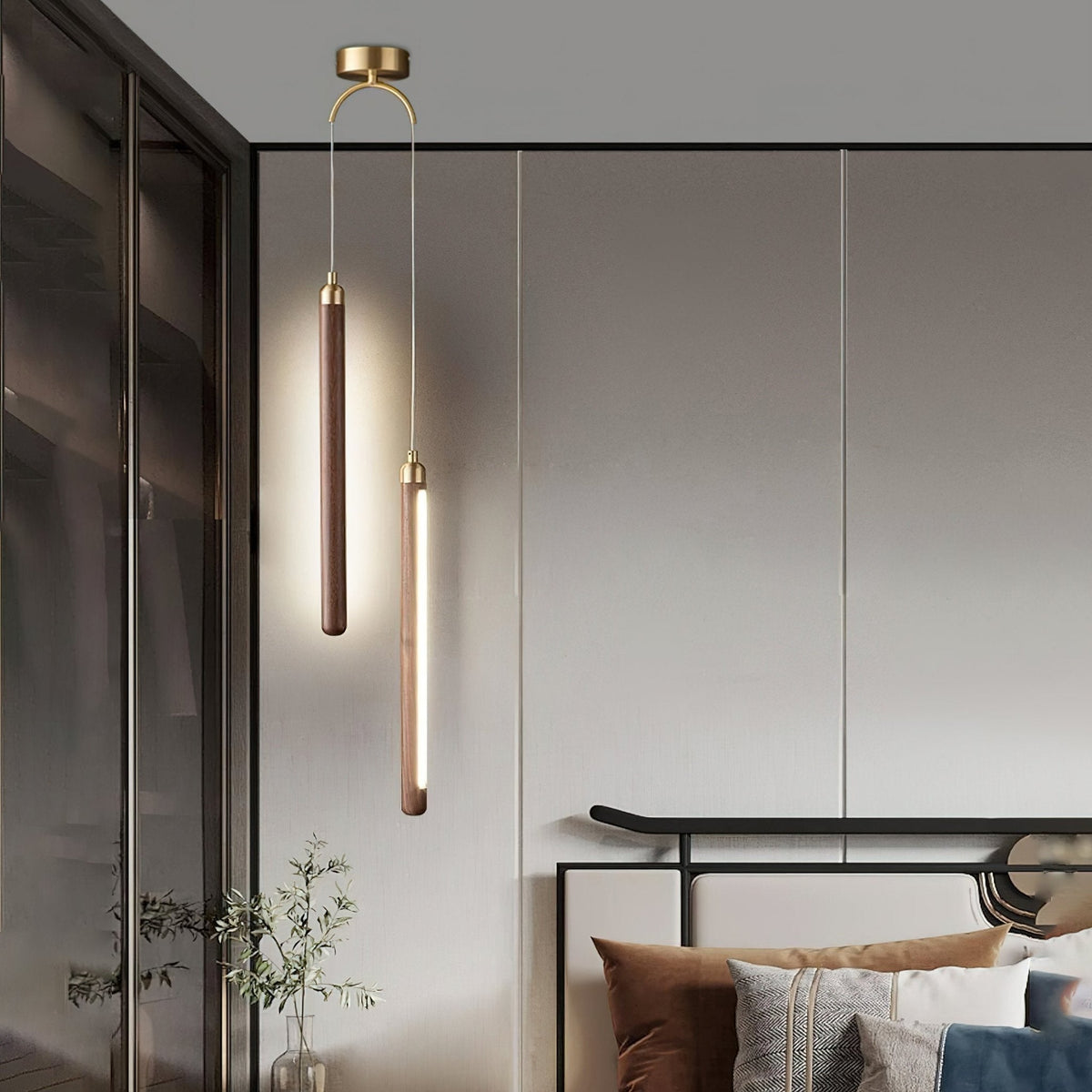 Kyoto walnoothout messing lineaire hanglamp
