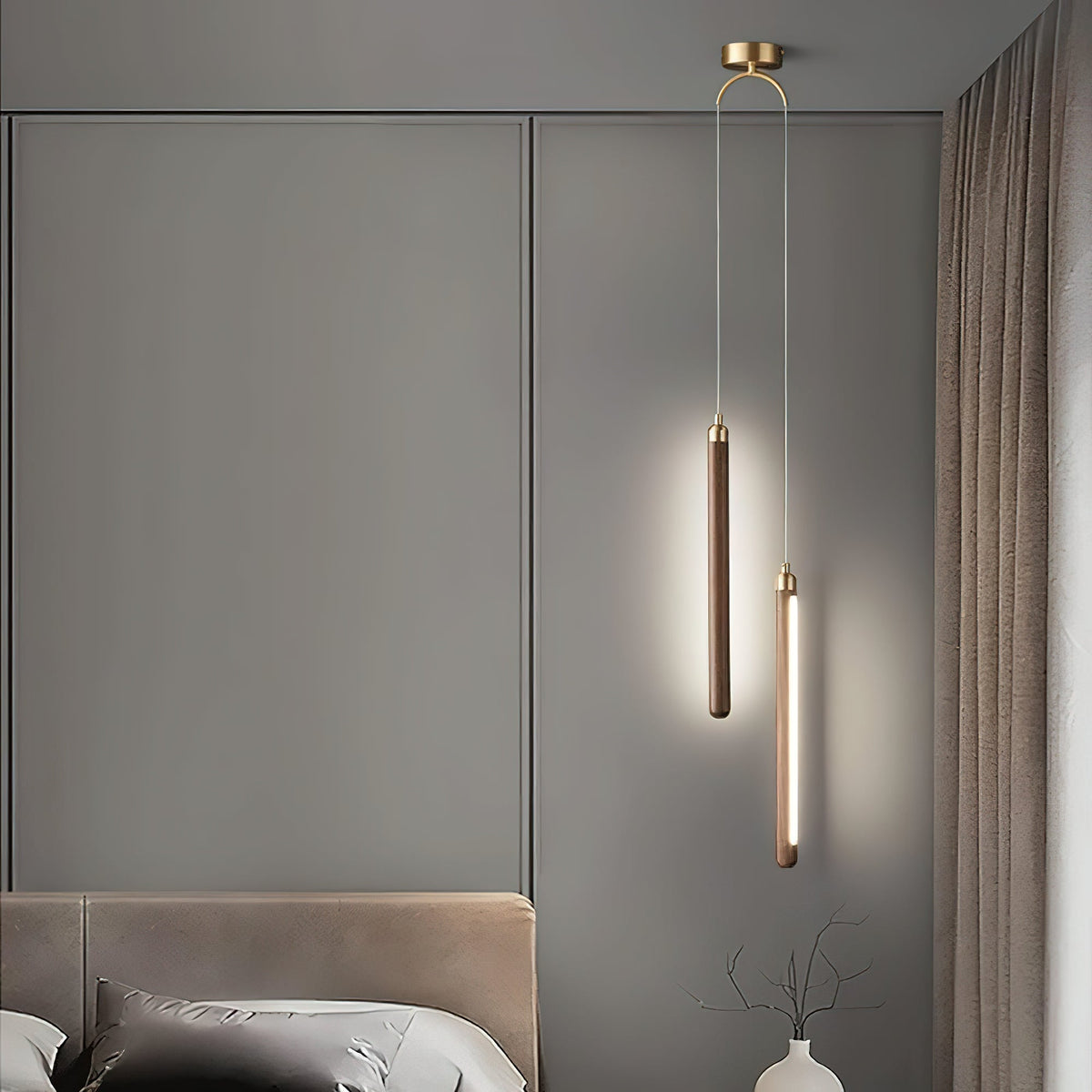 Kyoto walnoothout messing lineaire hanglamp