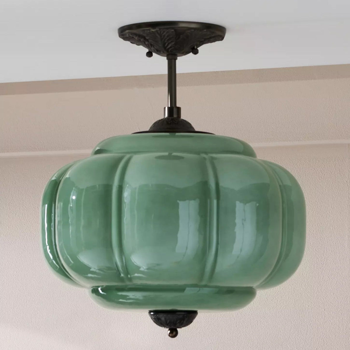 Eldio Groen glas Semi Vlakke plafondlamp