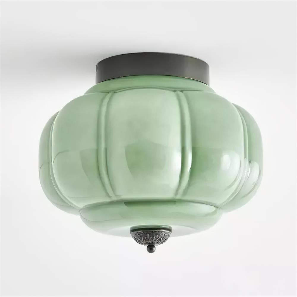 Selviro plafondlamp groen glas messing klassiek