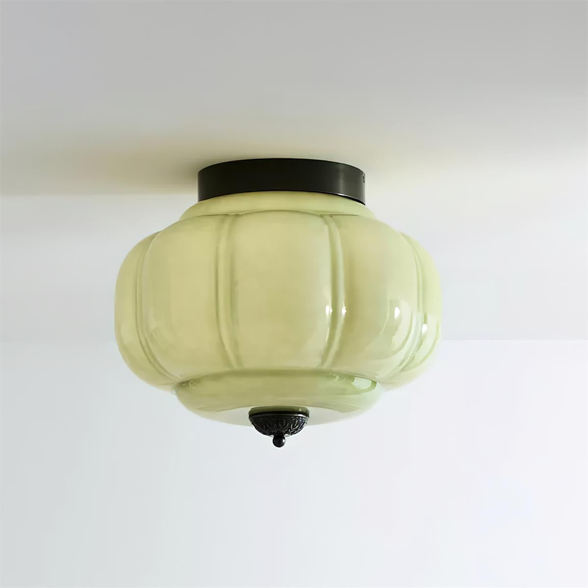 Selviro plafondlamp groen glas messing klassiek