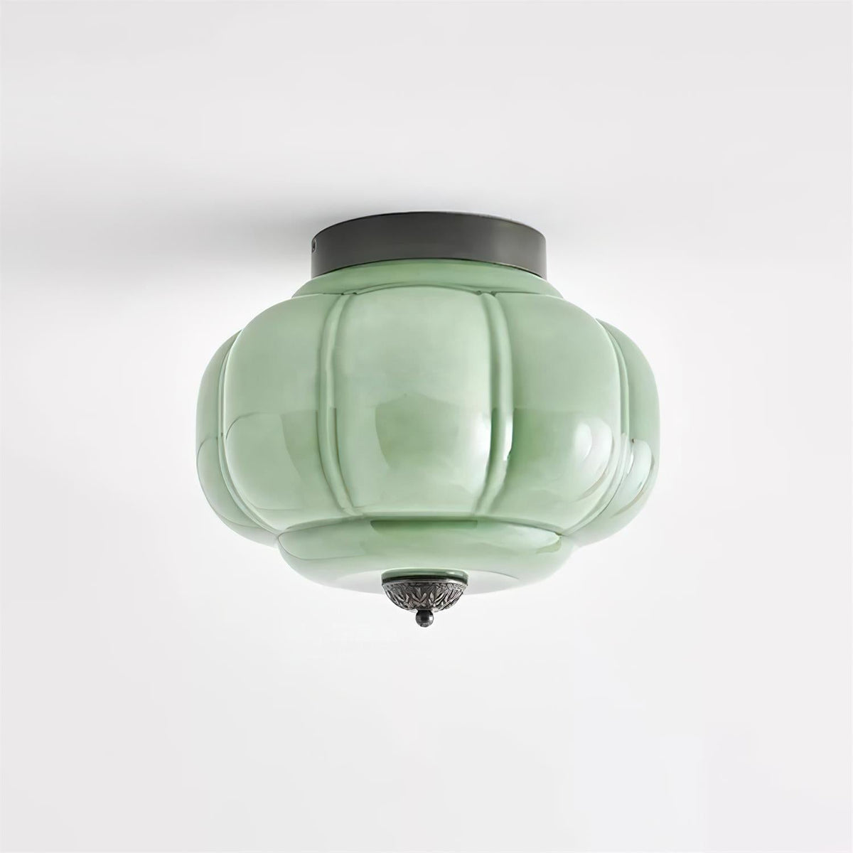 Selviro plafondlamp groen glas messing klassiek