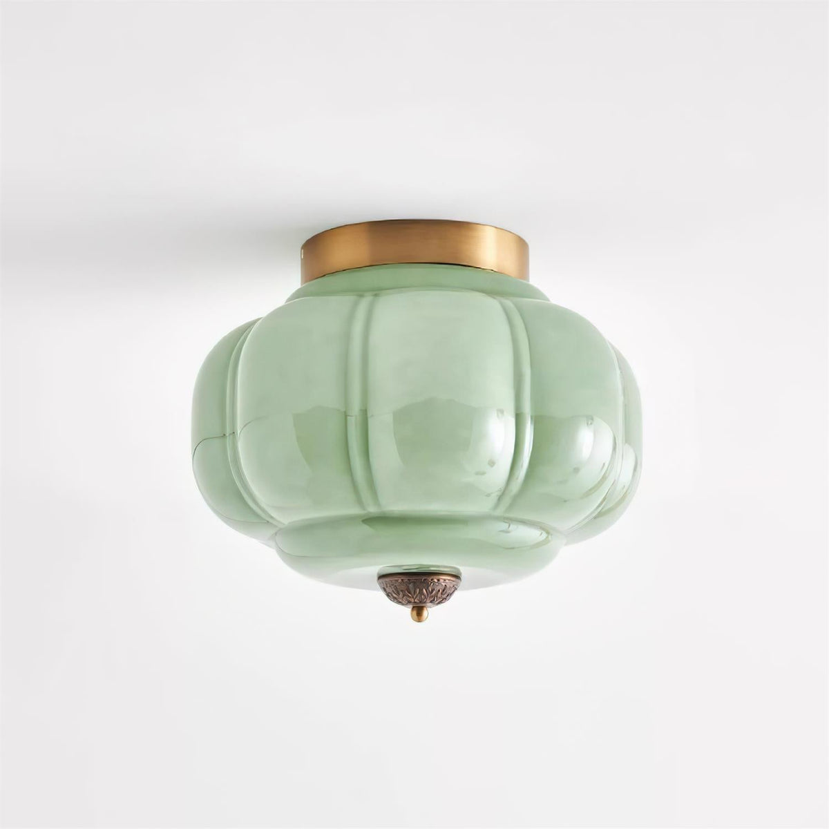 Selviro plafondlamp groen glas messing klassiek