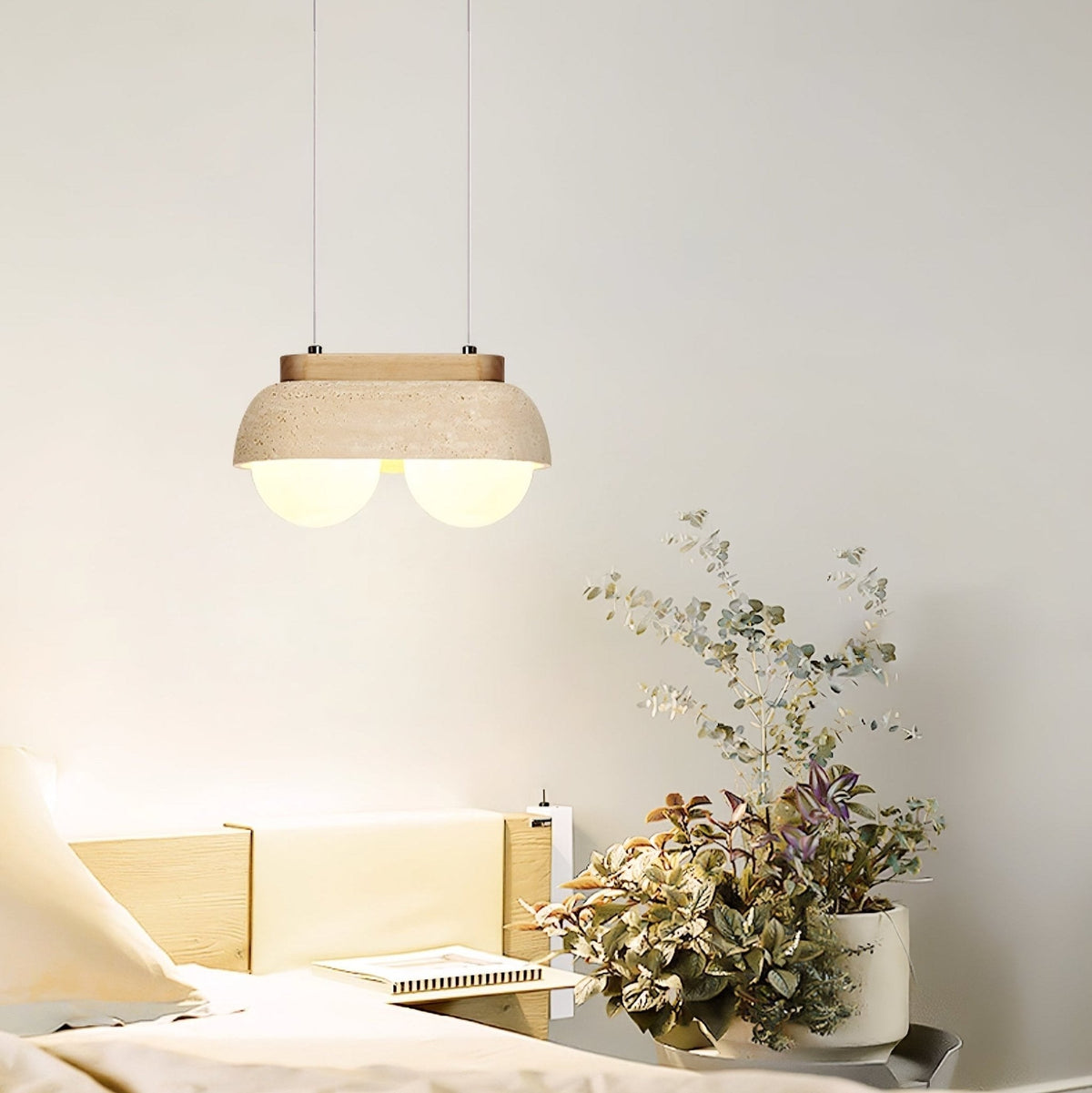 Yeln hanglamp van geel travertin