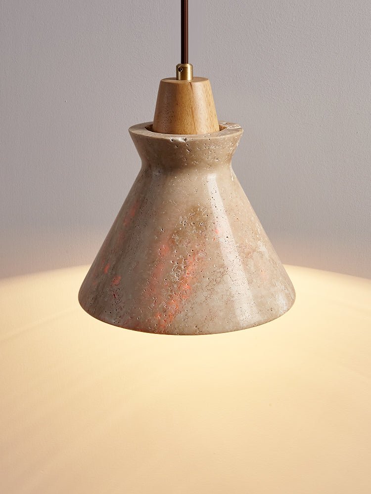 Ember hanglamp met geel travertin en walnoot