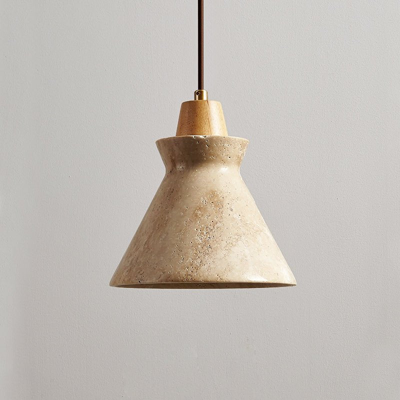 Ember hanglamp met geel travertin en walnoot